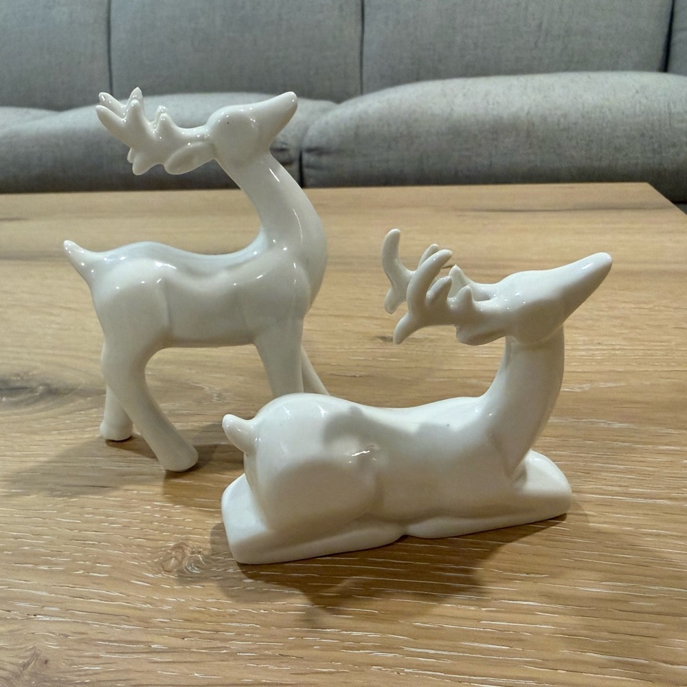 Elegant White Ceramic Deer Figurines